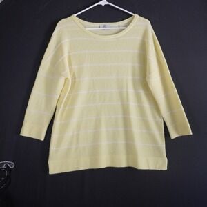 Kinross Cashmere Striped Sweater Chartruese Women's M/M Yellow White Relaxed Fit